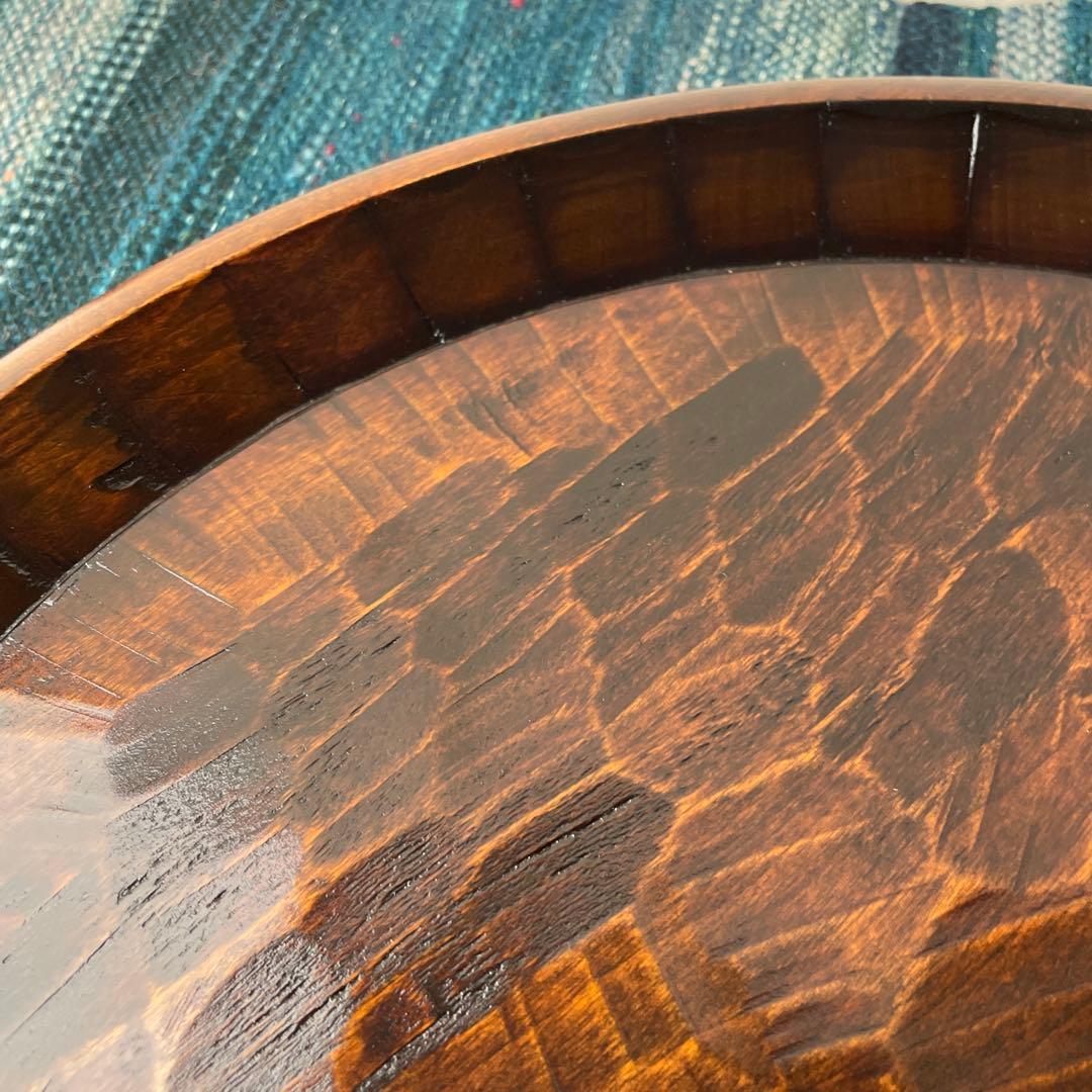 木製 名栗加工 丸盆 大型 古道具風 鑿跡 荒削り ワイルド 古材風