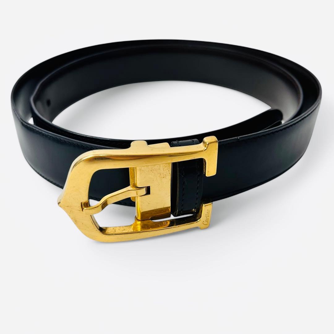美品✨ Cartier カルティエ ベルト Cロゴバックル 本革 レザー 黒